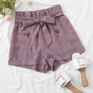 NEW💜Paper-bag Waist Double Button Belted Shorts